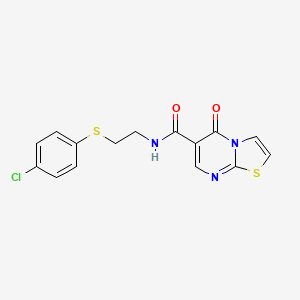 molecular formula C15H12ClN3O2S2 B11017970 N-{2-[(4-chlorophenyl)sulfanyl]ethyl}-5-oxo-5H-[1,3]thiazolo[3,2-a]pyrimidine-6-carboxamide 