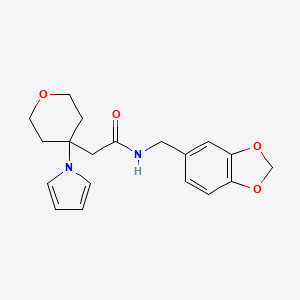 molecular formula C19H22N2O4 B11018304 N-(1,3-benzodioxol-5-ylmethyl)-2-[4-(1H-pyrrol-1-yl)tetrahydro-2H-pyran-4-yl]acetamide 