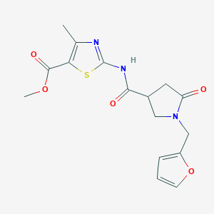 molecular formula C16H17N3O5S B11018657 Methyl 2-({[1-(furan-2-ylmethyl)-5-oxopyrrolidin-3-yl]carbonyl}amino)-4-methyl-1,3-thiazole-5-carboxylate 