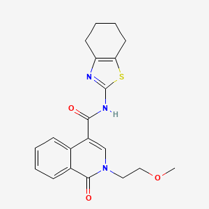 molecular formula C20H21N3O3S B11018727 2-(2-methoxyethyl)-1-oxo-N-(4,5,6,7-tetrahydrobenzo[d]thiazol-2-yl)-1,2-dihydroisoquinoline-4-carboxamide 