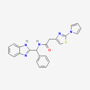 molecular formula C23H19N5OS B11019406 N-[1H-1,3-Benzimidazol-2-YL(phenyl)methyl]-2-[2-(1H-pyrrol-1-YL)-1,3-thiazol-4-YL]acetamide 