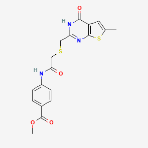 molecular formula C18H17N3O4S2 B11019567 Methyl 4-[({[(4-hydroxy-6-methylthieno[2,3-d]pyrimidin-2-yl)methyl]sulfanyl}acetyl)amino]benzoate 