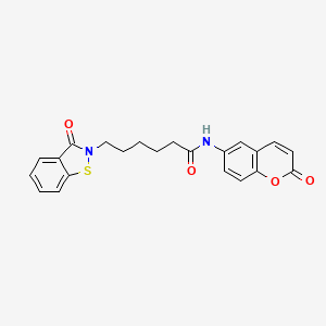 molecular formula C22H20N2O4S B11020174 6-(3-oxo-1,2-benzothiazol-2(3H)-yl)-N-(2-oxo-2H-chromen-6-yl)hexanamide 