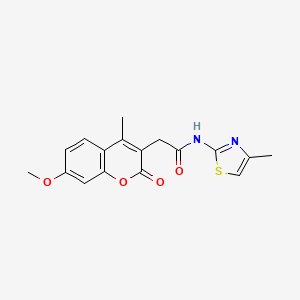 molecular formula C17H16N2O4S B11020511 2-(7-methoxy-4-methyl-2-oxo-2H-chromen-3-yl)-N-[(2Z)-4-methyl-1,3-thiazol-2(3H)-ylidene]acetamide 