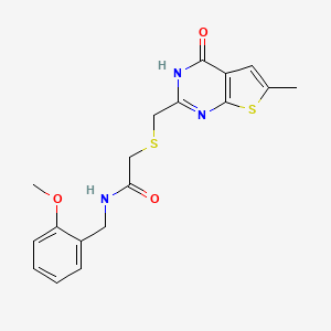 molecular formula C18H19N3O3S2 B11020580 2-{[(4-hydroxy-6-methylthieno[2,3-d]pyrimidin-2-yl)methyl]sulfanyl}-N-(2-methoxybenzyl)acetamide 