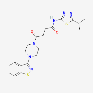 molecular formula C20H24N6O2S2 B11020778 4-[4-(1,2-benzothiazol-3-yl)piperazin-1-yl]-4-oxo-N-[(2E)-5-(propan-2-yl)-1,3,4-thiadiazol-2(3H)-ylidene]butanamide 