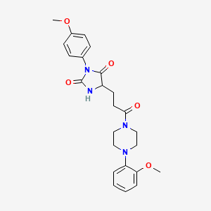 molecular formula C24H28N4O5 B11021020 3-(4-Methoxyphenyl)-5-{3-[4-(2-methoxyphenyl)piperazin-1-yl]-3-oxopropyl}imidazolidine-2,4-dione 