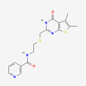 molecular formula C17H18N4O2S2 B11021145 N-(2-{[(4-hydroxy-5,6-dimethylthieno[2,3-d]pyrimidin-2-yl)methyl]sulfanyl}ethyl)pyridine-3-carboxamide 