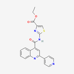 molecular formula C21H16N4O3S B11021360 Ethyl 2-({[2-(pyridin-4-yl)quinolin-4-yl]carbonyl}amino)-1,3-thiazole-4-carboxylate 