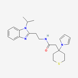 molecular formula C23H30N4OS B11021398 N-{2-[1-(propan-2-yl)-1H-benzimidazol-2-yl]ethyl}-2-[4-(1H-pyrrol-1-yl)tetrahydro-2H-thiopyran-4-yl]acetamide 