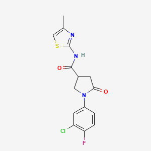 molecular formula C15H13ClFN3O2S B11021487 1-(3-chloro-4-fluorophenyl)-N-[(2Z)-4-methyl-1,3-thiazol-2(3H)-ylidene]-5-oxopyrrolidine-3-carboxamide 