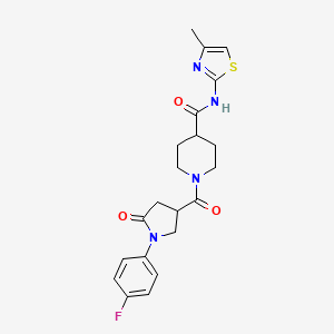 molecular formula C21H23FN4O3S B11022645 1-{[1-(4-fluorophenyl)-5-oxopyrrolidin-3-yl]carbonyl}-N-[(2E)-4-methyl-1,3-thiazol-2(3H)-ylidene]piperidine-4-carboxamide 