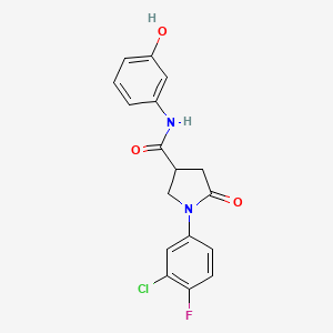 1-(3-chloro-4-fluorophenyl)-N-(3-hydroxyphenyl)-5-oxopyrrolidine-3-carboxamide