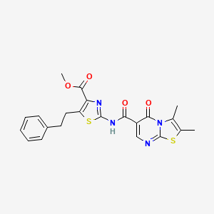 molecular formula C22H20N4O4S2 B11022900 methyl 2-{[(2,3-dimethyl-5-oxo-5H-[1,3]thiazolo[3,2-a]pyrimidin-6-yl)carbonyl]amino}-5-(2-phenylethyl)-1,3-thiazole-4-carboxylate 