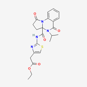 Ethyl 2-(2-(4-isopropyl-1,5-dioxo-1,2,3,3a,4,5-hexahydropyrrolo[1,2-a]quinazoline-3a-carboxamido)thiazol-4-yl)acetate