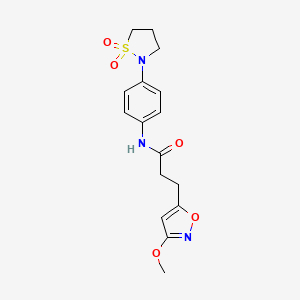 molecular formula C16H19N3O5S B11023309 N-[4-(1,1-dioxido-1,2-thiazolidin-2-yl)phenyl]-3-(3-methoxy-1,2-oxazol-5-yl)propanamide 