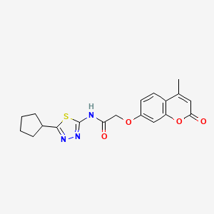 molecular formula C19H19N3O4S B11023433 N-(5-cyclopentyl-1,3,4-thiadiazol-2-yl)-2-((4-methyl-2-oxo-2H-chromen-7-yl)oxy)acetamide 