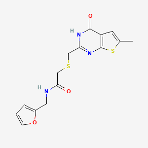 molecular formula C15H15N3O3S2 B11023563 N-(furan-2-ylmethyl)-2-{[(4-hydroxy-6-methylthieno[2,3-d]pyrimidin-2-yl)methyl]sulfanyl}acetamide 