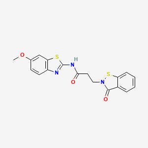 molecular formula C18H15N3O3S2 B11023669 N-[(2Z)-6-methoxy-1,3-benzothiazol-2(3H)-ylidene]-3-(3-oxo-1,2-benzothiazol-2(3H)-yl)propanamide 