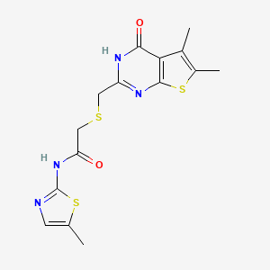 2-{[(4-hydroxy-5,6-dimethylthieno[2,3-d]pyrimidin-2-yl)methyl]sulfanyl}-N-(5-methyl-1,3-thiazol-2-yl)acetamide