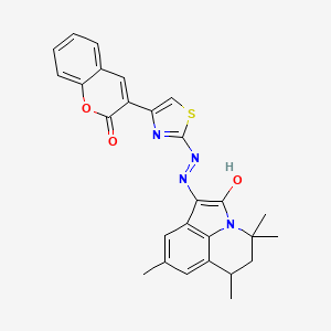 (1E)-4,4,6,8-tetramethyl-1-{2-[4-(2-oxo-2H-chromen-3-yl)-1,3-thiazol-2-yl]hydrazinylidene}-5,6-dihydro-4H-pyrrolo[3,2,1-ij]quinolin-2(1H)-one