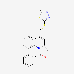 molecular formula C22H21N3OS2 B11024279 [2,2-dimethyl-4-{[(5-methyl-1,3,4-thiadiazol-2-yl)sulfanyl]methyl}quinolin-1(2H)-yl](phenyl)methanone 