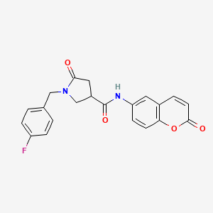 molecular formula C21H17FN2O4 B11024349 1-(4-fluorobenzyl)-5-oxo-N-(2-oxo-2H-chromen-6-yl)pyrrolidine-3-carboxamide 