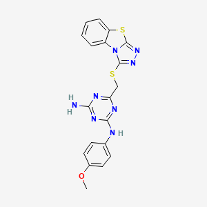 molecular formula C19H16N8OS2 B11024624 N-(4-methoxyphenyl)-6-[([1,2,4]triazolo[3,4-b][1,3]benzothiazol-3-ylsulfanyl)methyl]-1,3,5-triazine-2,4-diamine 