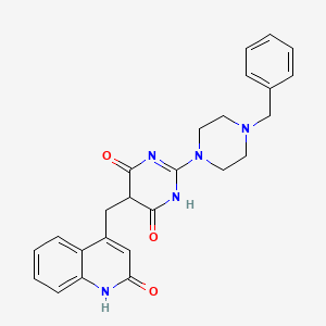 molecular formula C25H25N5O3 B11024692 2-(4-benzylpiperazin-1-yl)-5-[(2-oxo-1,2-dihydroquinolin-4-yl)methyl]pyrimidine-4,6(1H,5H)-dione 