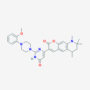 3-{2-[4-(2-Methoxyphenyl)piperazino]-6-oxo-1,6-dihydro-4-pyrimidinyl}-6,8,8,9-tetramethyl-6,7,8,9-tetrahydro-2H-pyrano[3,2-G]quinolin-2-one