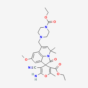 molecular formula C31H37N5O7 B11025017 Ethyl 6-amino-5-cyano-6'-{[4-(ethoxycarbonyl)-1-piperazinyl]methyl}-8'-methoxy-2,4',4'-trimethyl-2'-oxo-4'H-spiro[pyran-4,1'-pyrrolo[3,2,1-IJ]quinoline]-3-carboxylate 