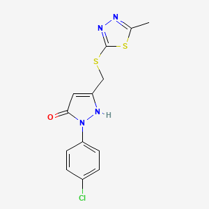 molecular formula C13H11ClN4OS2 B11025144 1-(4-chlorophenyl)-3-{[(5-methyl-1,3,4-thiadiazol-2-yl)sulfanyl]methyl}-1H-pyrazol-5-ol 