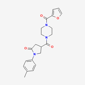 molecular formula C21H23N3O4 B11025213 4-[4-(Furan-2-carbonyl)piperazine-1-carbonyl]-1-(4-methylphenyl)pyrrolidin-2-one 