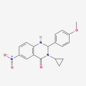 molecular formula C18H17N3O4 B11025244 3-cyclopropyl-2-(4-methoxyphenyl)-6-nitro-2,3-dihydroquinazolin-4(1H)-one 