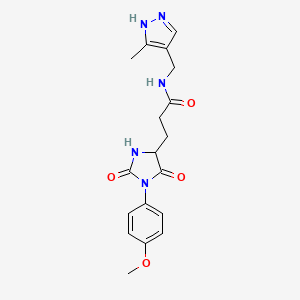 molecular formula C18H21N5O4 B11025376 3-[1-(4-methoxyphenyl)-2,5-dioxoimidazolidin-4-yl]-N-[(5-methyl-1H-pyrazol-4-yl)methyl]propanamide 