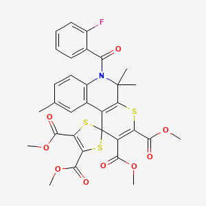 Tetramethyl 6'-[(2-fluorophenyl)carbonyl]-5',5',9'-trimethyl-5',6'-dihydrospiro[1,3-dithiole-2,1'-thiopyrano[2,3-c]quinoline]-2',3',4,5-tetracarboxylate