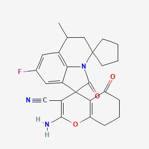 molecular formula C25H24FN3O3 B11026066 2-Amino-8'-fluoro-6'-methyl-2',5-dioxo-5,5',6,6',7,8-hexahydrodispiro[chromene-4,1'-pyrrolo[3,2,1-ij]quinoline-4',1''-cyclopentane]-3-carbonitrile 