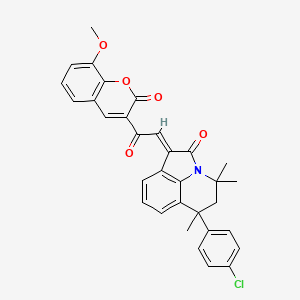 (1E)-6-(4-chlorophenyl)-1-[2-(8-methoxy-2-oxo-2H-chromen-3-yl)-2-oxoethylidene]-4,4,6-trimethyl-5,6-dihydro-4H-pyrrolo[3,2,1-ij]quinolin-2(1H)-one