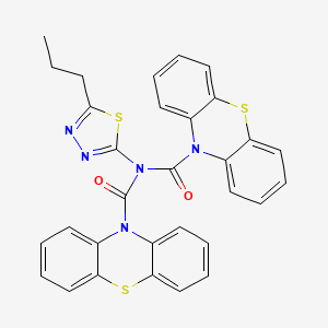 molecular formula C31H23N5O2S3 B11026319 N-(10H-phenothiazin-10-ylcarbonyl)-N-(5-propyl-1,3,4-thiadiazol-2-yl)-10H-phenothiazine-10-carboxamide 