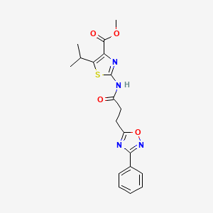 molecular formula C19H20N4O4S B11026355 Methyl 2-{[3-(3-phenyl-1,2,4-oxadiazol-5-yl)propanoyl]amino}-5-(propan-2-yl)-1,3-thiazole-4-carboxylate 