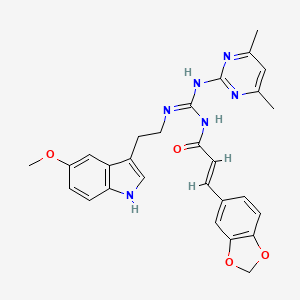 molecular formula C28H28N6O4 B11026408 (2E)-3-(1,3-benzodioxol-5-yl)-N-[(E)-[(4,6-dimethylpyrimidin-2-yl)amino]{[2-(5-methoxy-1H-indol-3-yl)ethyl]amino}methylidene]prop-2-enamide 