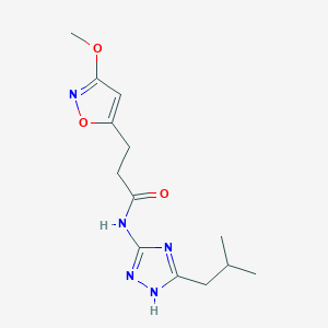 molecular formula C13H19N5O3 B11026523 3-(3-methoxy-1,2-oxazol-5-yl)-N-[3-(2-methylpropyl)-1H-1,2,4-triazol-5-yl]propanamide 