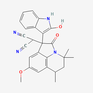 2-[1-(2-Hydroxy-1H-indol-3-YL)-8-methoxy-4,4,6-trimethyl-2-oxo-1,2,5,6-tetrahydro-4H-pyrrolo[3,2,1-IJ]quinolin-1-YL]malononitrile