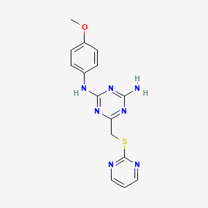 N-(4-methoxyphenyl)-6-[(pyrimidin-2-ylsulfanyl)methyl]-1,3,5-triazine-2,4-diamine