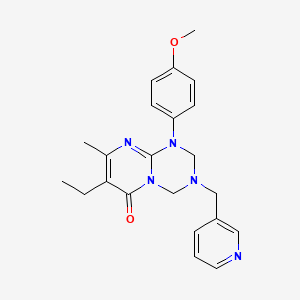 molecular formula C22H25N5O2 B11026706 7-ethyl-1-(4-methoxyphenyl)-8-methyl-3-(pyridin-3-ylmethyl)-1,2,3,4-tetrahydro-6H-pyrimido[1,2-a][1,3,5]triazin-6-one 