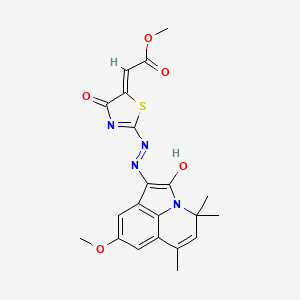 molecular formula C21H20N4O5S B11026986 methyl (2Z)-{2-[(2E)-2-(8-methoxy-4,4,6-trimethyl-2-oxo-4H-pyrrolo[3,2,1-ij]quinolin-1(2H)-ylidene)hydrazinyl]-4-oxo-1,3-thiazol-5(4H)-ylidene}ethanoate 