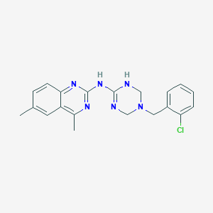 molecular formula C20H21ClN6 B11027174 N-[5-(2-chlorobenzyl)-1,4,5,6-tetrahydro-1,3,5-triazin-2-yl]-4,6-dimethylquinazolin-2-amine 