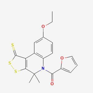 molecular formula C19H17NO3S3 B11027328 (8-Ethoxy-4,4-dimethyl-1-sulfanylidenedithiolo[3,4-c]quinolin-5-yl)-(furan-2-yl)methanone 