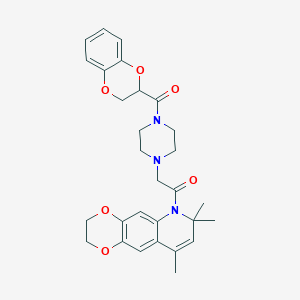 molecular formula C29H33N3O6 B11027380 2-[4-(2,3-dihydro-1,4-benzodioxin-2-ylcarbonyl)piperazin-1-yl]-1-(7,7,9-trimethyl-2,3-dihydro[1,4]dioxino[2,3-g]quinolin-6(7H)-yl)ethanone 