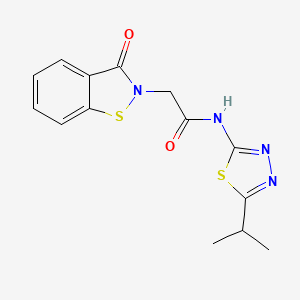 molecular formula C14H14N4O2S2 B11027414 2-(3-oxo-1,2-benzothiazol-2(3H)-yl)-N-[(2Z)-5-(propan-2-yl)-1,3,4-thiadiazol-2(3H)-ylidene]acetamide 